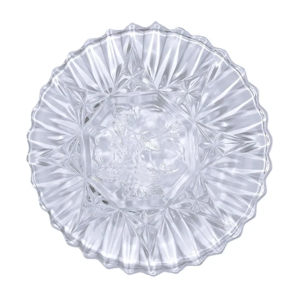Set 4 Vintage Clear Glass Dessert Salad Plates Embossed Fruit Grapes Starburst